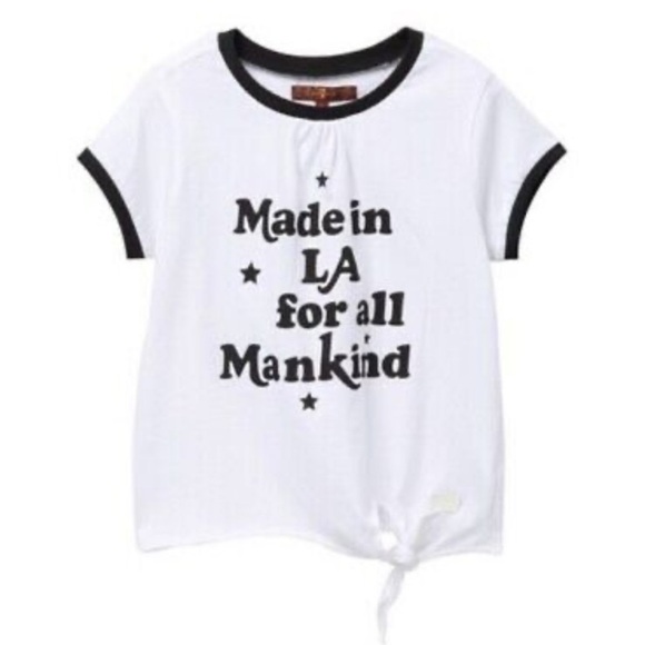 NWT 7 For All Mankind White Graphic Ringer Tee - Picture 1 of 7